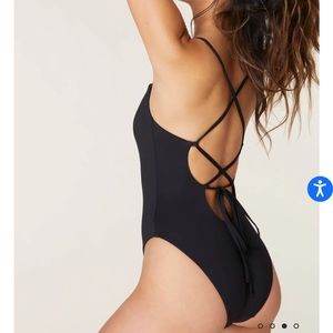 The Fiji One Piece Swimsuit Black Lace Up Size Large